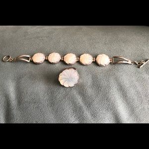 Silver Bracelet & Ring with carved Shell